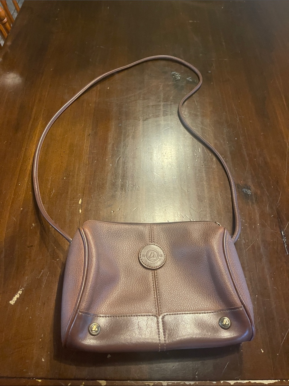 Vintage Brown Leather Crossbody Bag with Logo Accent